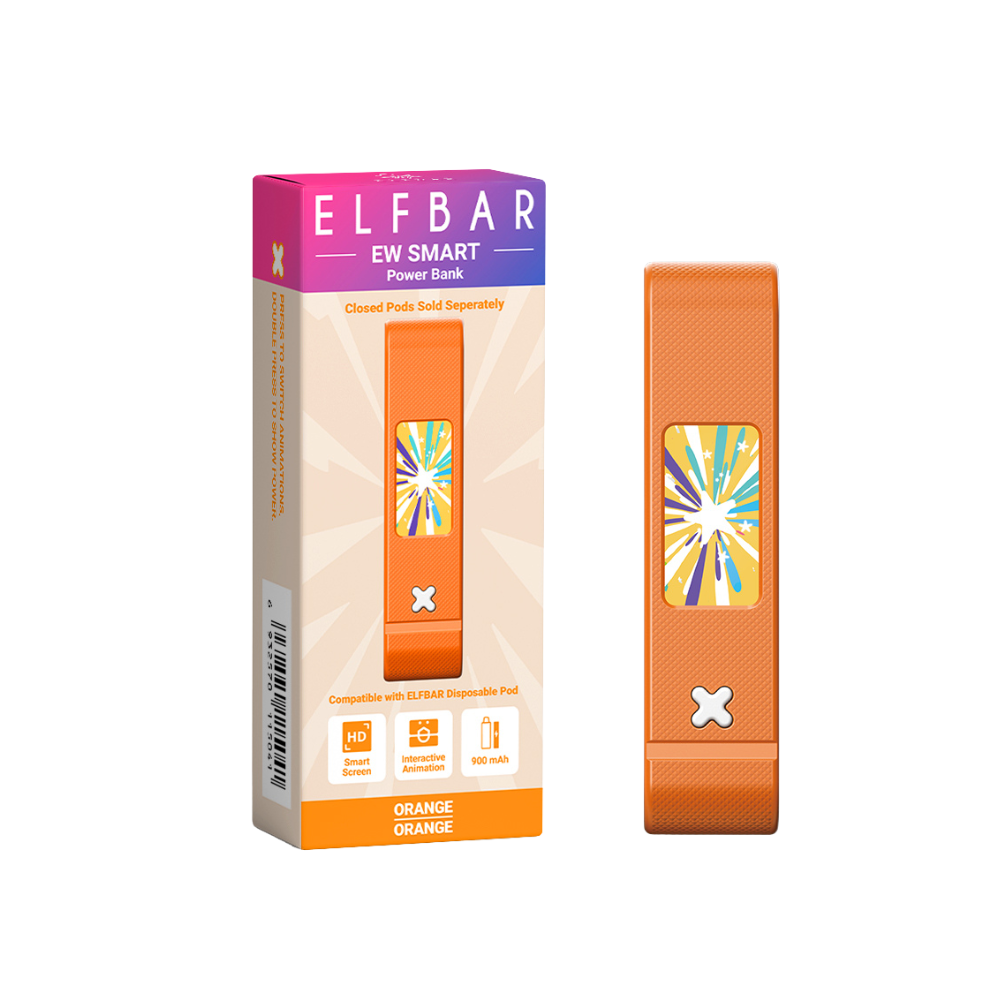 EW Power Bank Smart in Orange by ELF BAR, featuring HD screen and 600mAh capacity, perfect for on-the-go charging.