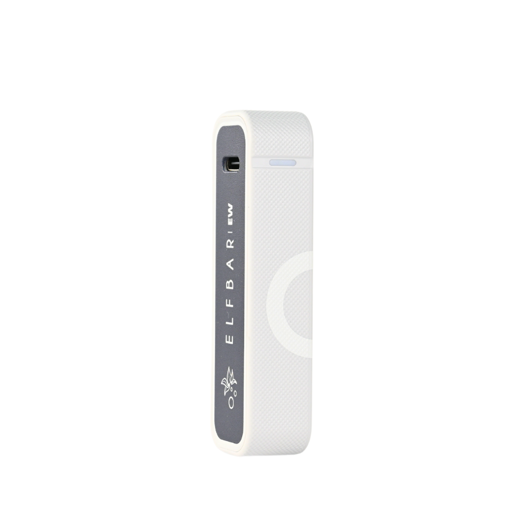 EW Power Bank in white with a semi-circle design, sleek and portable for on-the-go charging.