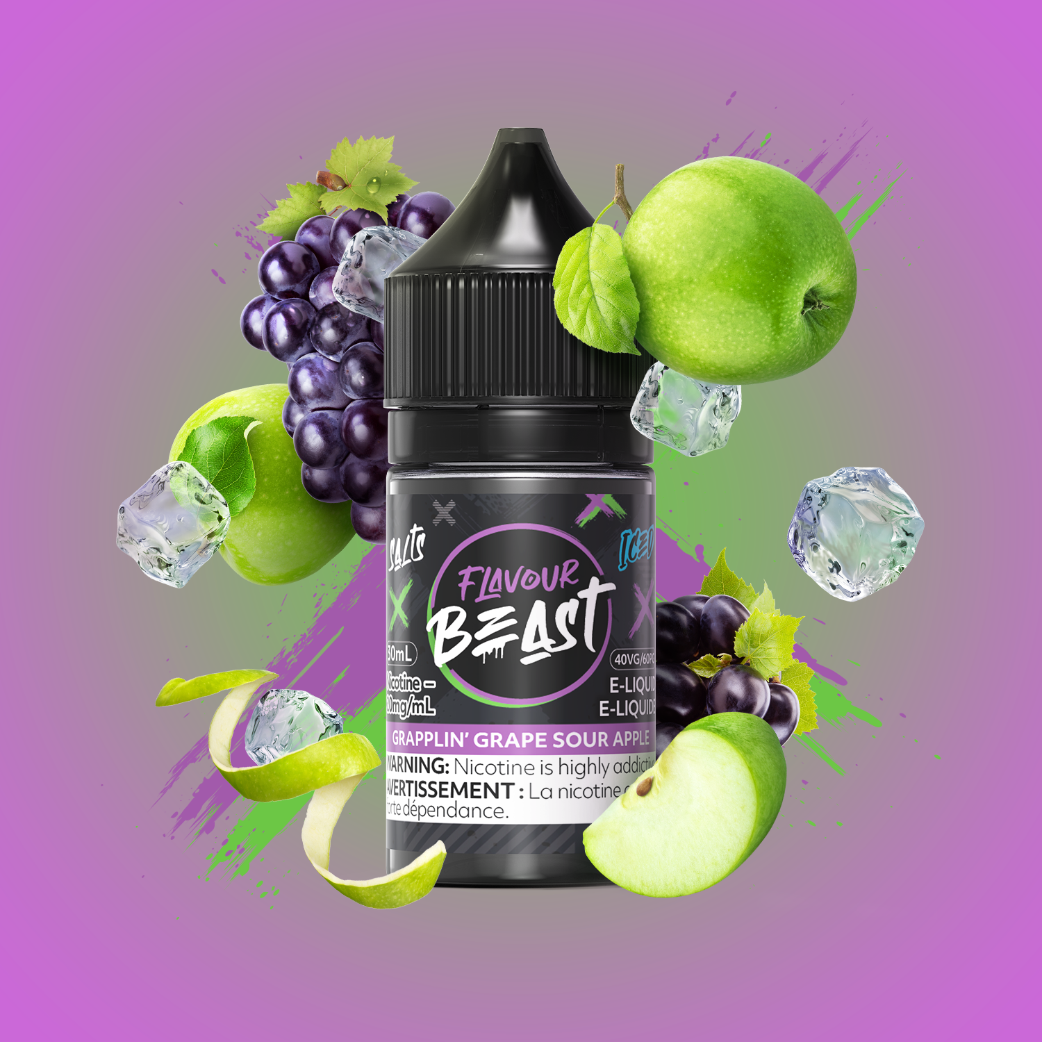 FLAVOUR BEAST SALT 20MG/ML-GRAPPLIN GRAPE SOUR APPLE