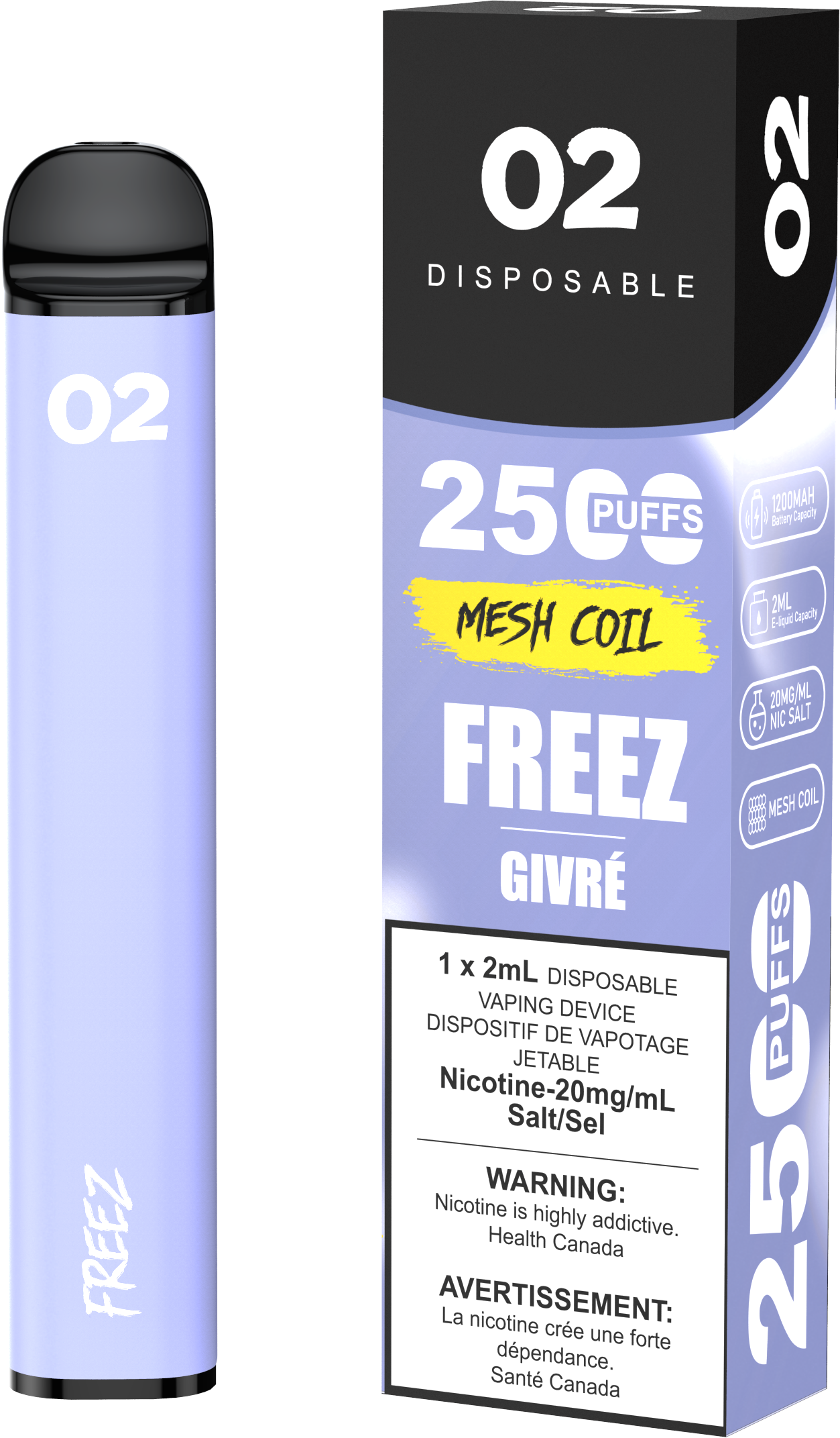 02 DISPOSABLE 2500 PUFFS - FREEZE 02 DISPOSABLE 2500 PUFFS - FREEZE