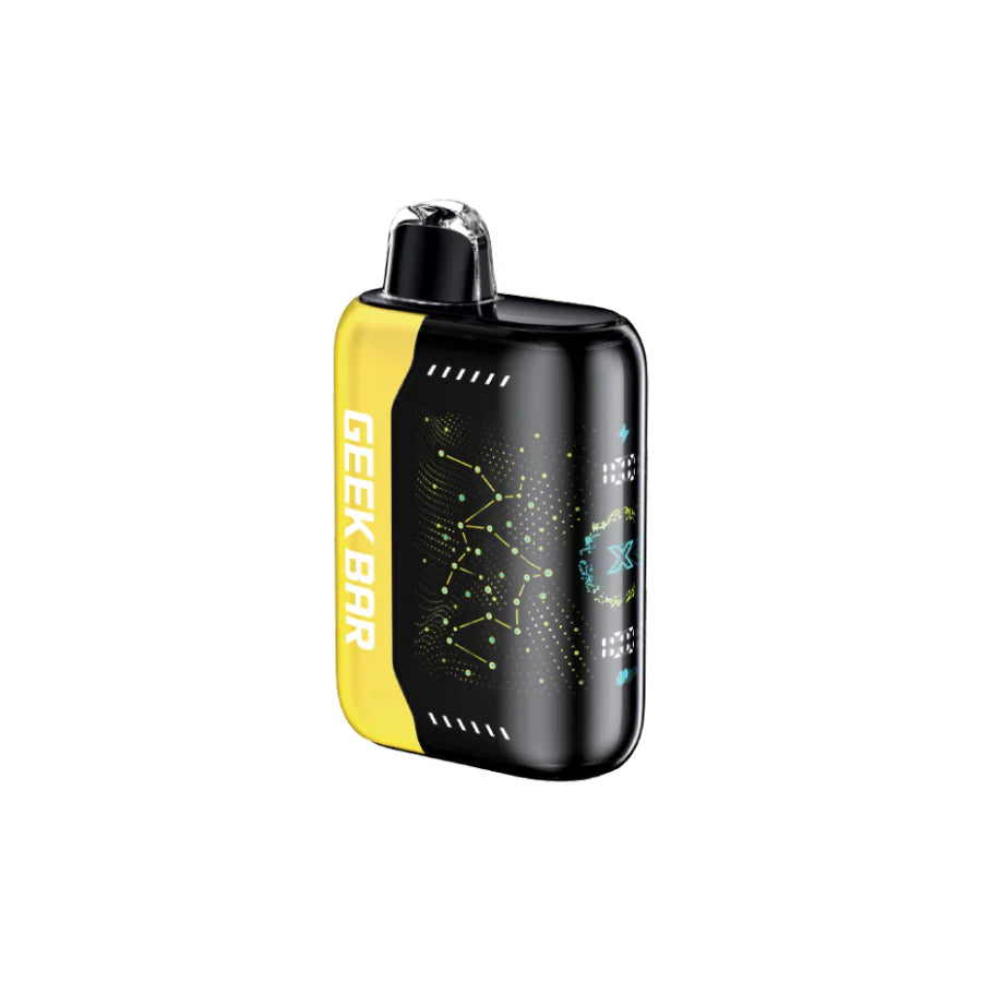 GEEK BAR PULSE X disposable vape in black and yellow, featuring banana ice flavor and a sleek design.