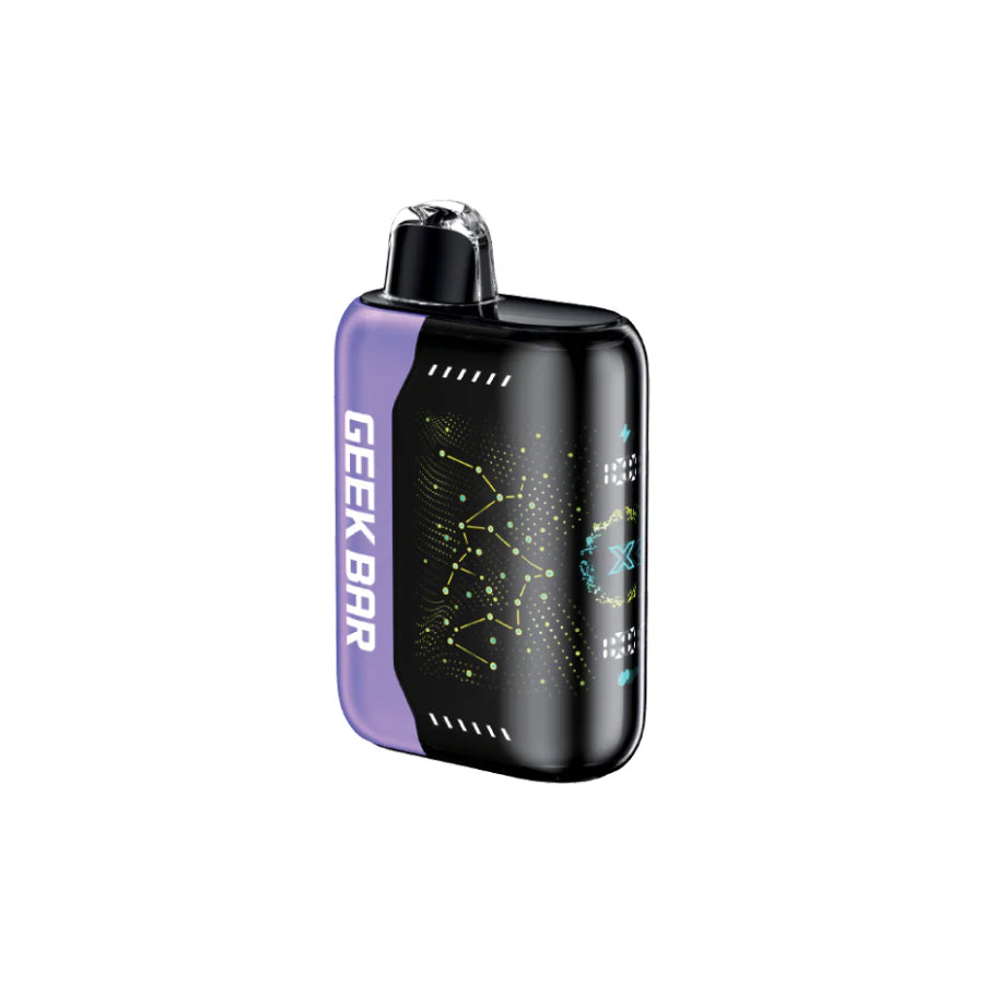 GEEK BAR PULSE X disposable vape featuring lime berry orange ice flavor with a sleek black and purple design.