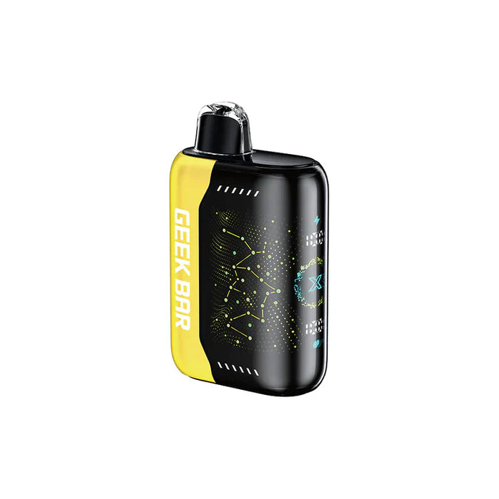 GEEK BAR PULSE X disposable vape device in yellow and black with sleek design and tech-inspired graphics.