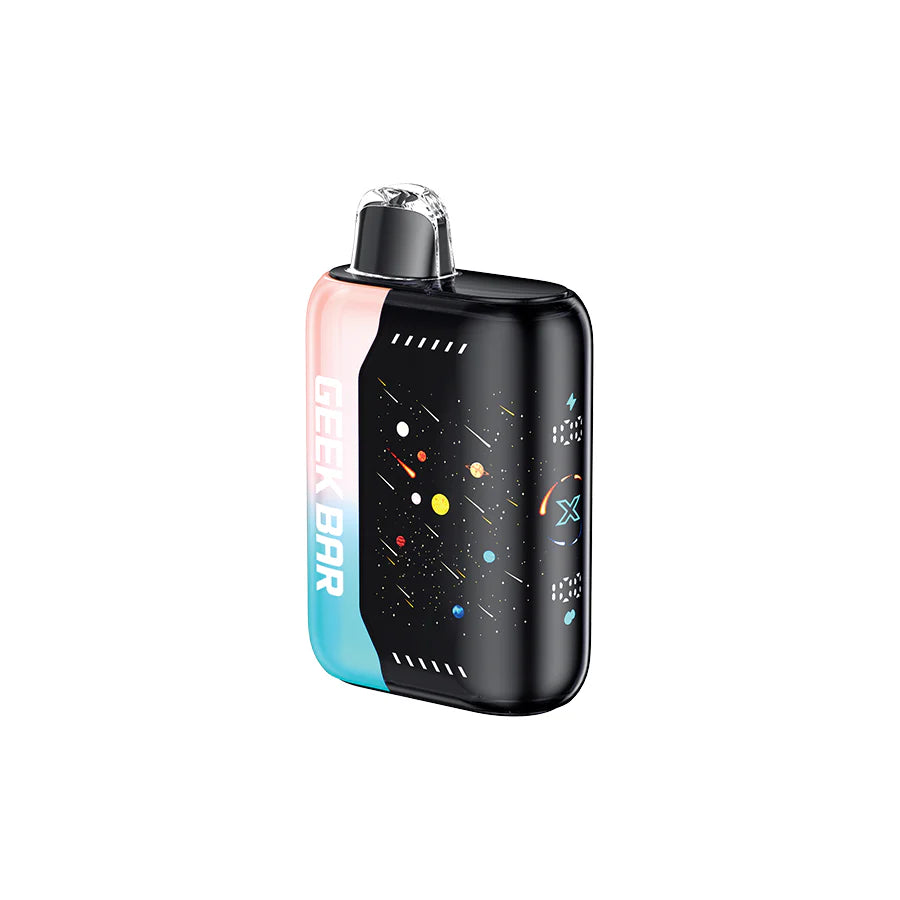 GEEK BAR PULSE X Disposable vape in sleek design with vibrant colors and galaxy theme. Perfect for on-the-go vaping.