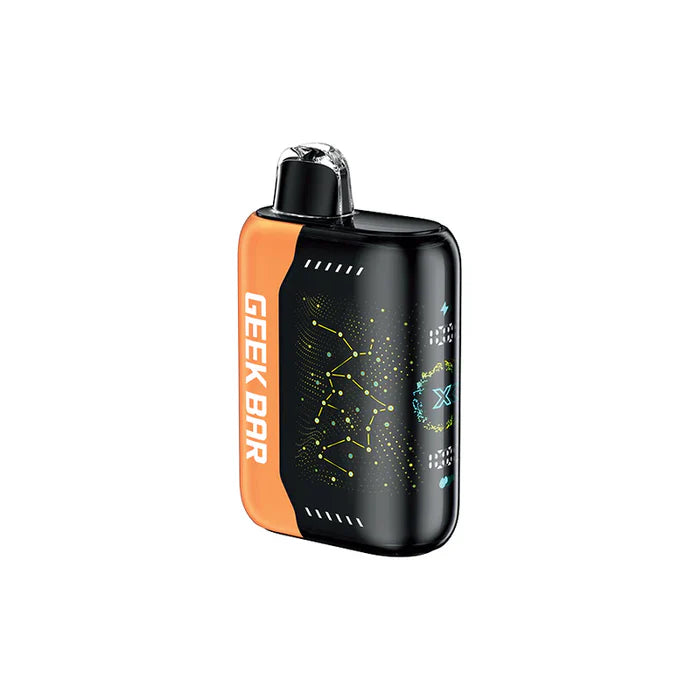 GEEK BAR PULSE X disposable vape featuring StrawNana Orange Ice flavor with vibrant design and large e-liquid capacity.