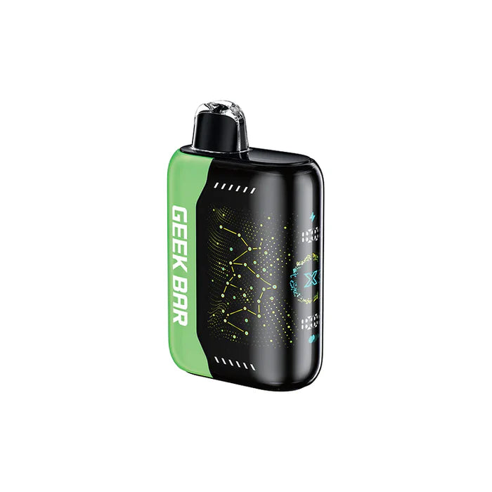 GEEK BAR PULSE X disposable vape in black and green packaging, featuring White Grape Ice flavor and sleek design.