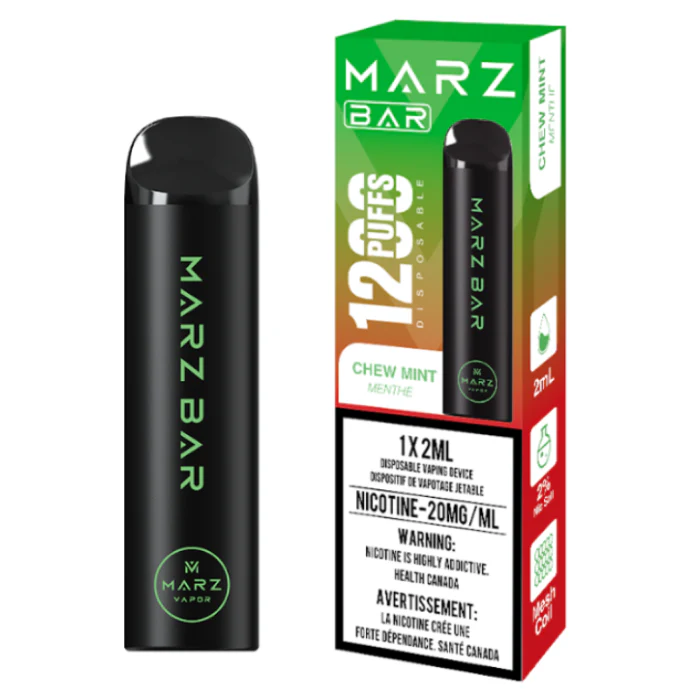 MARZ BAR 1200 disposable vape device in Chew Mint flavor, offering 1200 puffs with 20mg/ml nicotine.