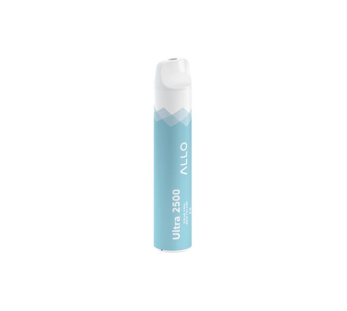 Allo Ultra 2500 vape device in Polar Chill flavor, featuring a cool blue design and menthol burst.