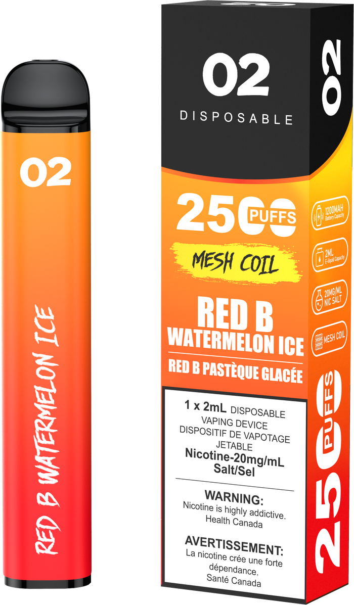02 DISPOSABLE 2500 PUFFS - RED B WATERMELON ICE
