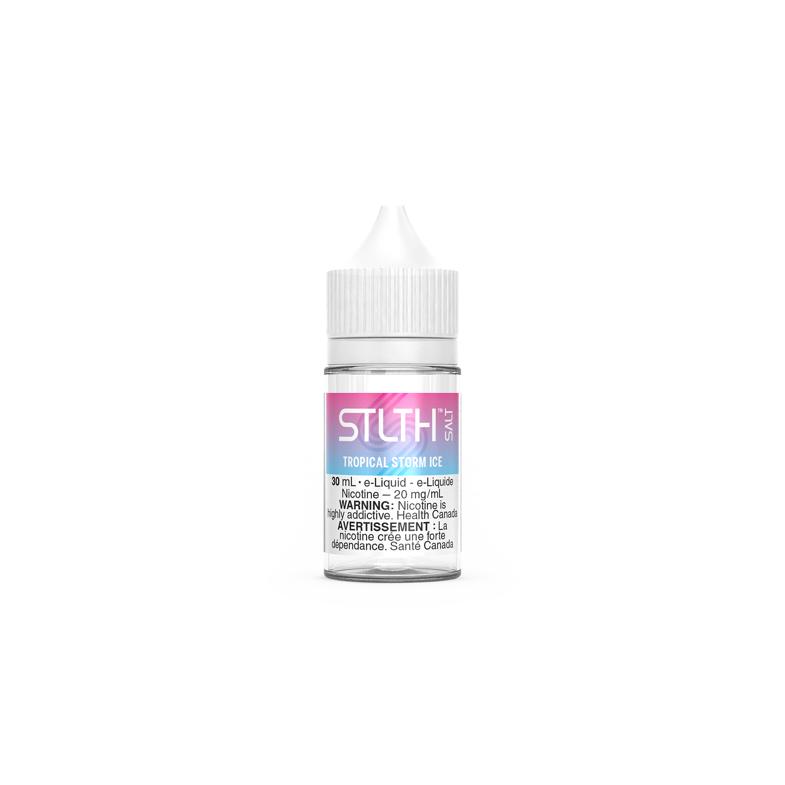 STLTH Tropical Storm Ice 20MG salt nicotine e-liquid in 30ML bottle, offering a refreshing tropical flavor.