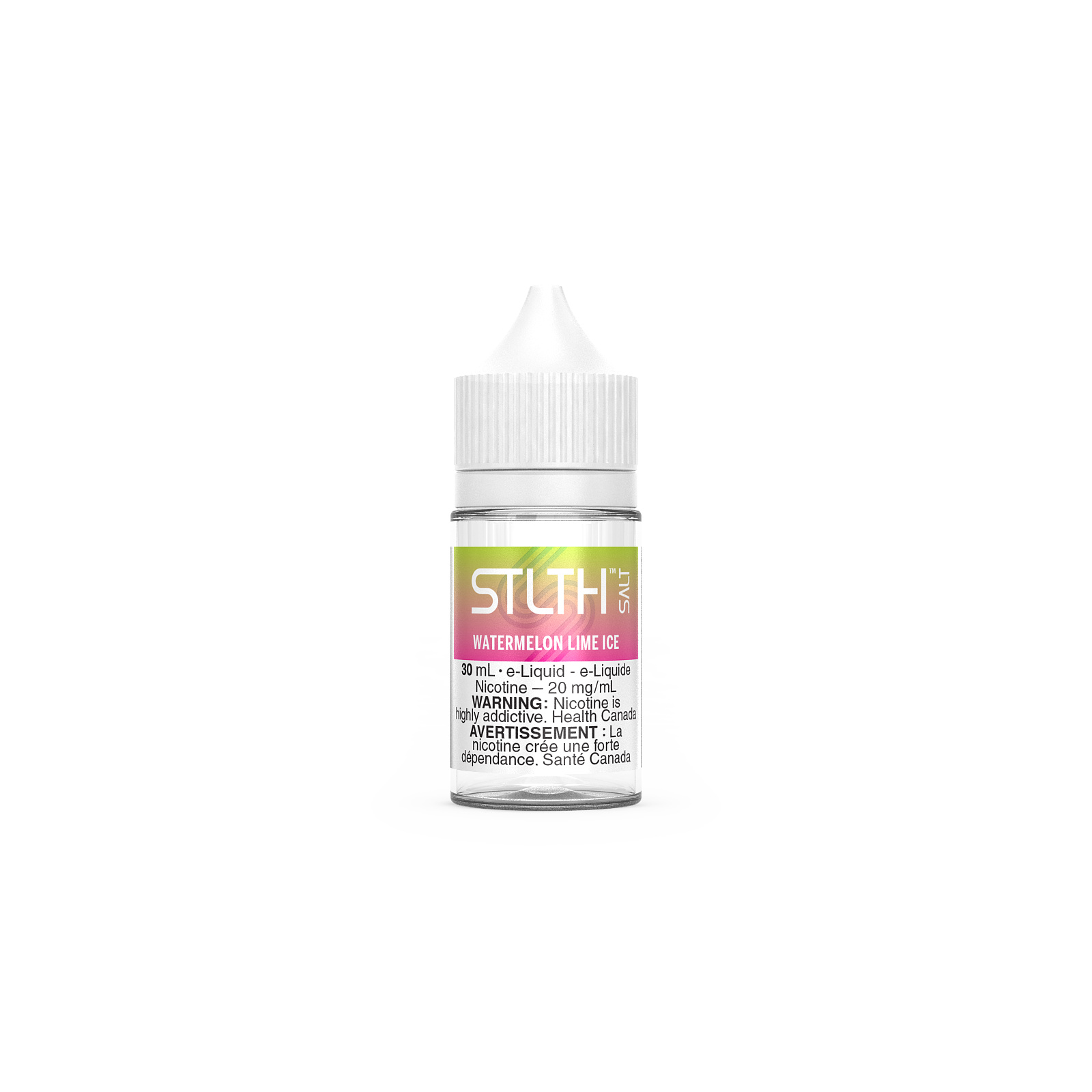 STLTH SALT 20MG 30ML Watermelon Lime Ice e-liquid in a 30ml bottle for vaping.