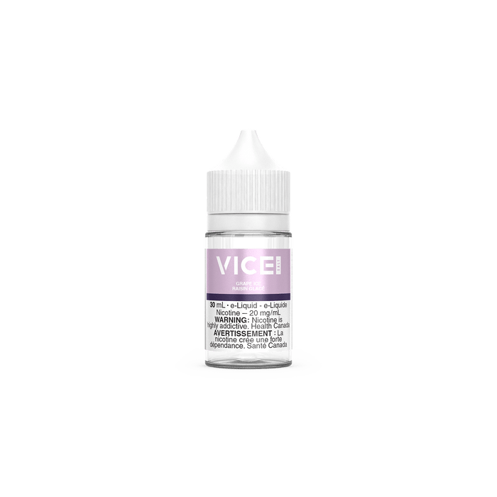 VICE SALT Grape Ice E-liquid 20mg/ml in a 30ml bottle, featuring juicy grape flavor and menthol twist.