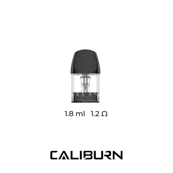 Caliburn A2S 1.2 ohm PODS in transparent design with 1.8 ml capacity for smooth vaping experience.